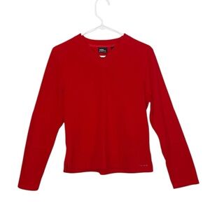 NY JEANS WOMENS RED FLEECE V NECK LONG SLEEVE SHORT SIZE MEDIUM